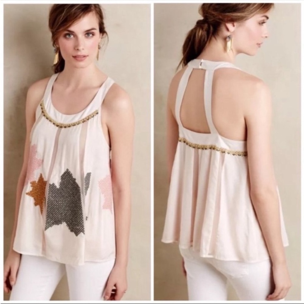Anthropologie Floreat Embroidered Pia Tank Top Sz 4